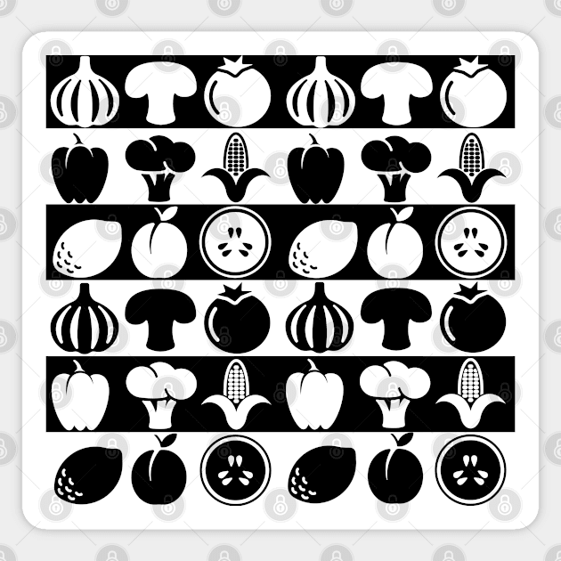 Vegetables in blackandwhite graphic pattern Sticker by marina63